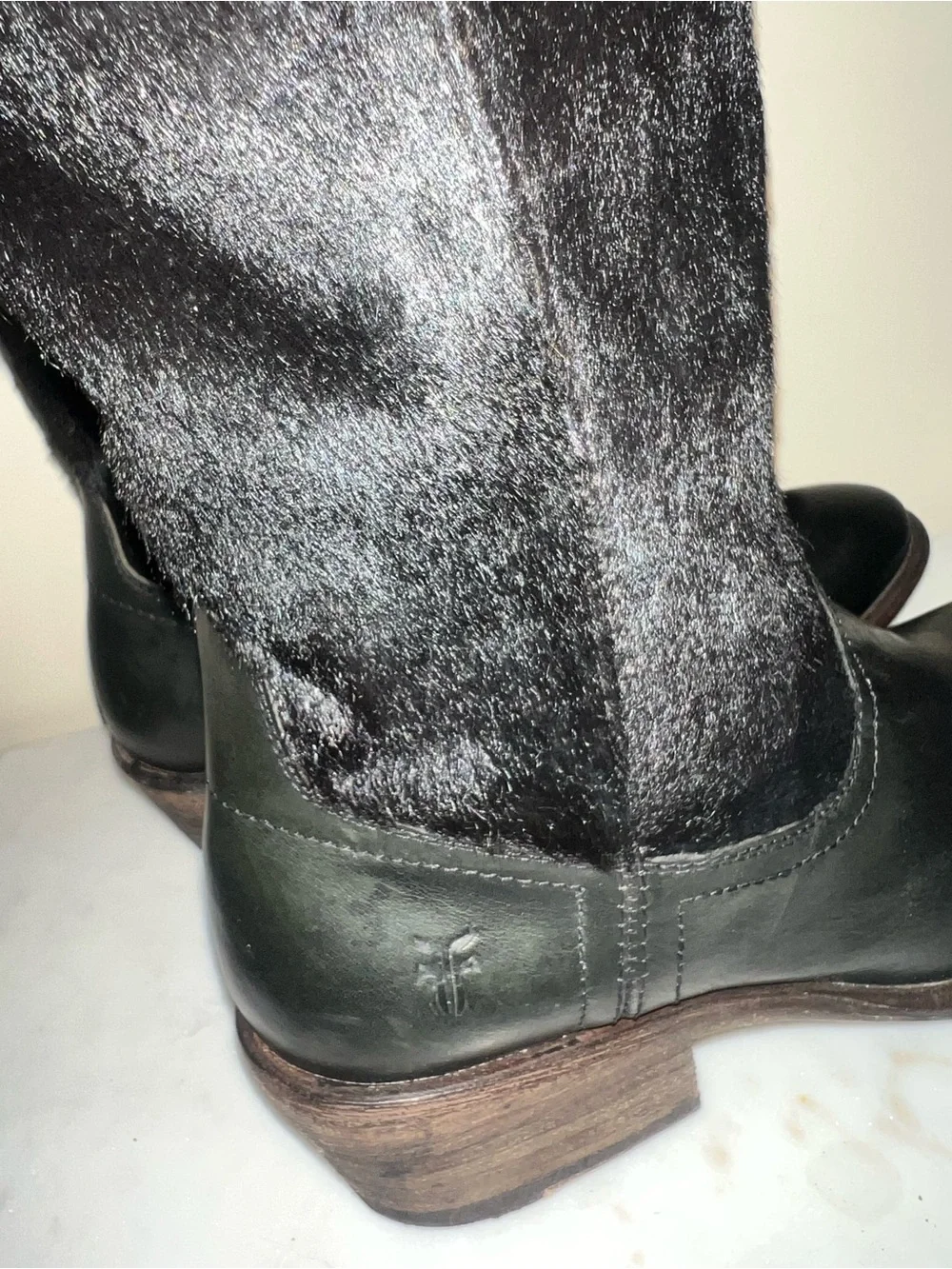 Frye Black Leather and Haircalf Over-the-Knee Boots